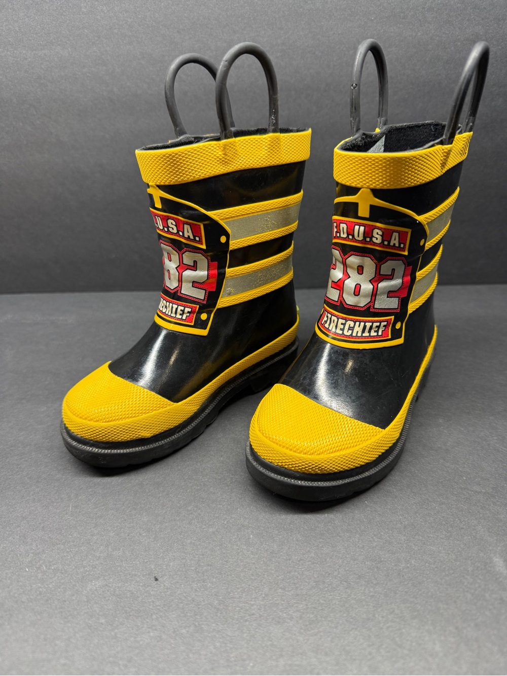 Western Chief Black and Yellow Firefighter Kids Rain Boots